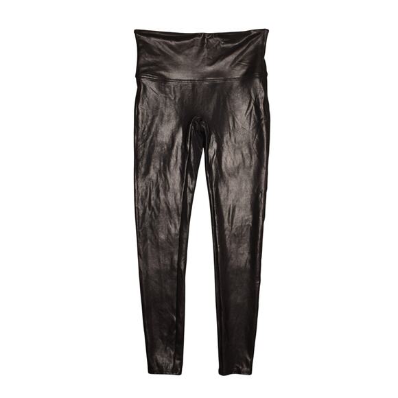 SPANX $98 Black SPANXshape Faux Leather Leggings Pull-On Stretch Large - Picture 1 of 3